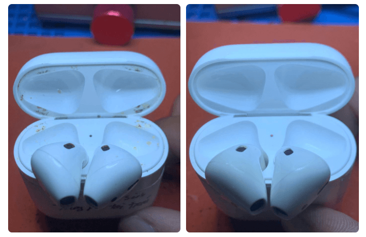 trước và sau khi vệ sinh Airpods