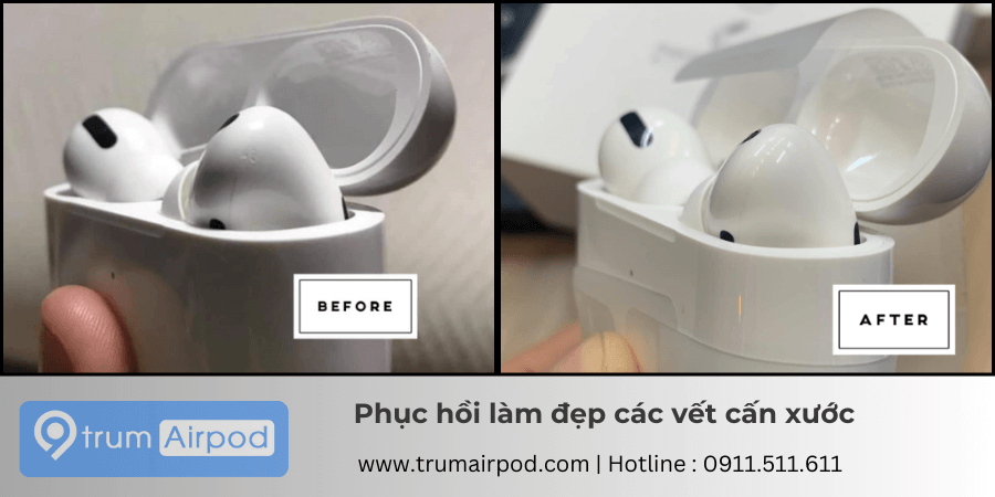 xử lý phục hồi các vết cấn xước, móp tai nghe airpods